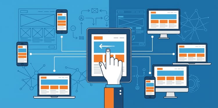 Gradient mesh illustration of digital interfaces and user experience design elements